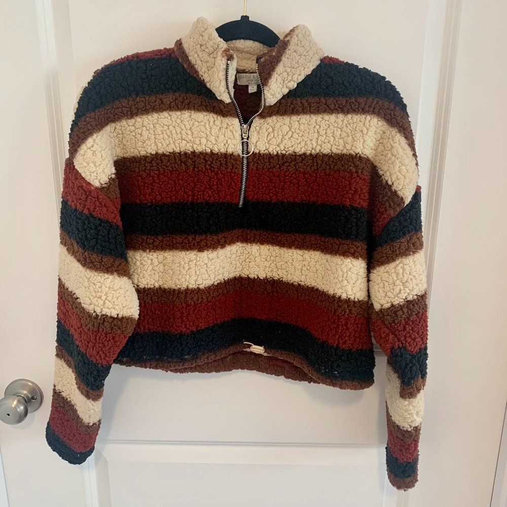 NEW Multicolored earth tone cropped fleece half zip pullover